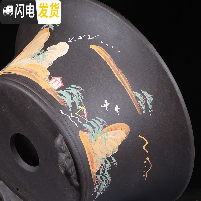 三维工匠紫砂花盆特大号盆景盆老桩盆阳台种树大口径陶瓷花盆 盆景黑一对只需29.9元 尺寸如图所示花盆容器