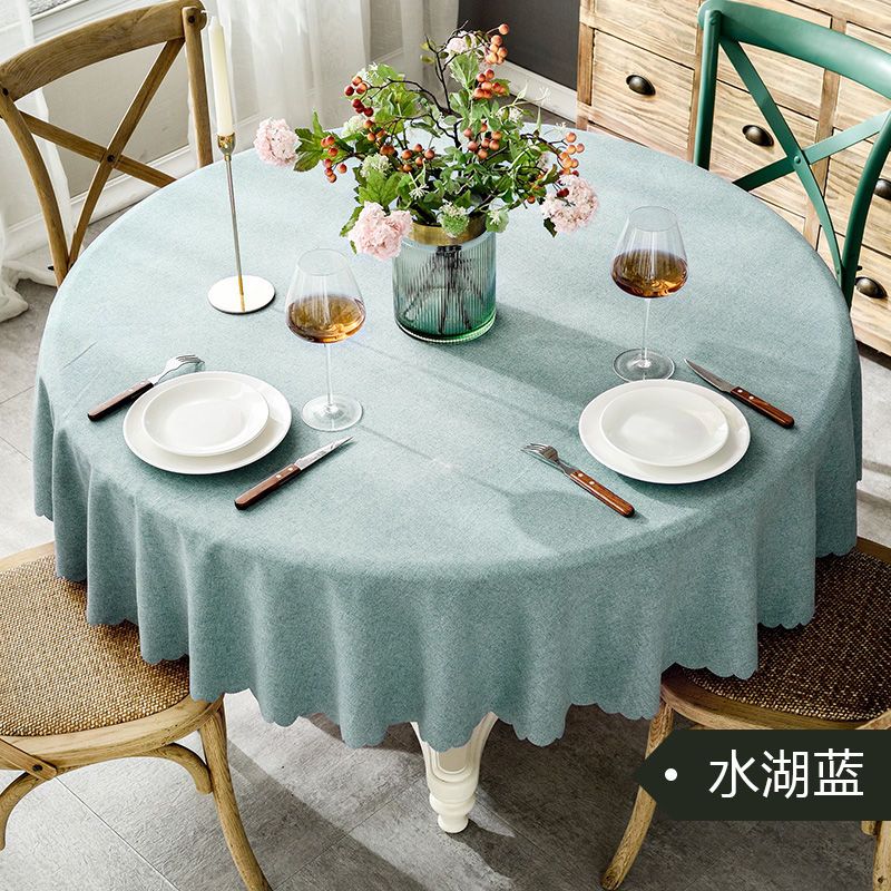 圆桌桌布布艺棉麻防水圆形家用北欧中式餐厅酒店台布高级感餐桌布