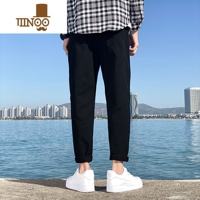 YANXU夏季新款黑色牛仔裤男宽松直筒2022潮流百搭阔腿九分裤子男士宽男高清大图