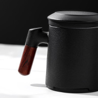 領藝 办公室带盖过滤泡茶杯大容量茶水分离杯杯子陶瓷 平凡马克杯(雅黑)