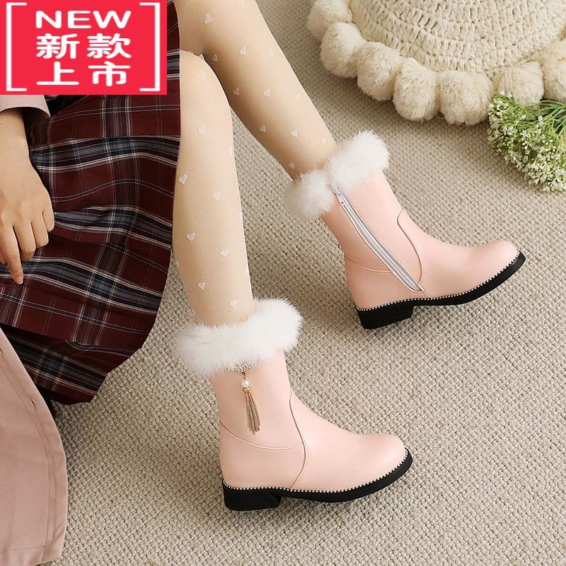 可莉允女童靴子短靴2022秋冬新款加绒棉靴小女孩公主皮靴儿童马丁靴春秋图片