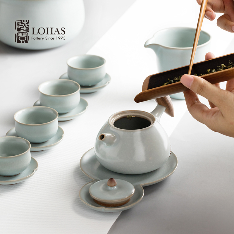 陆宝 汝窑入木三分茶组 天青色开片养壶陶瓷一壶六杯高端功夫茶具套装 19件 式整套茶具(礼盒装)高清大图