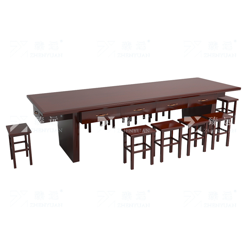 臻远 会议桌配10个方凳3000*1000*750mm