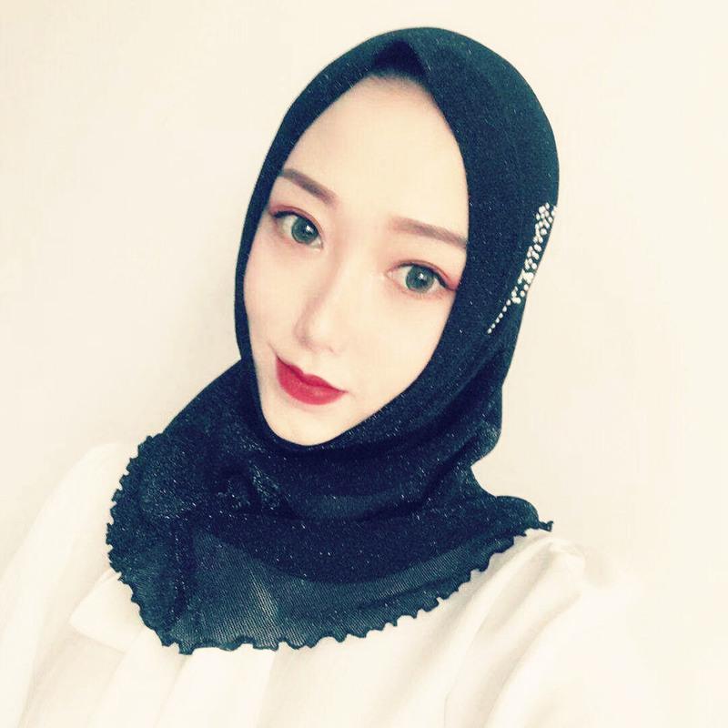 穆斯林纱巾新款网纱烫钻头巾夏季薄款方便套头回族时尚休闲巾盖头酒