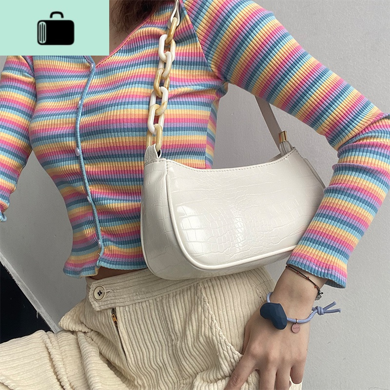 奶茶色亚克力腋下包法棍包女包包2020新款潮网红复古手提单肩包NEW LAKE女士单肩包