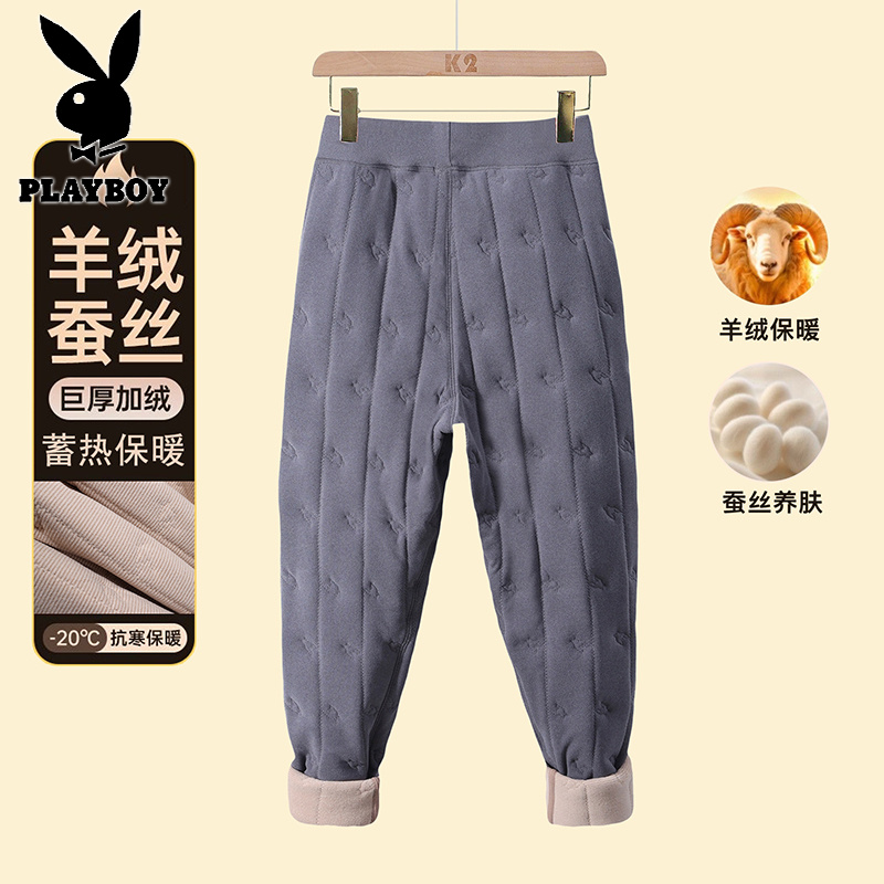 花花公子新款[校服神器]530克羊毛桑蚕丝填充男女生保暖裤紧身棉裤高清大图