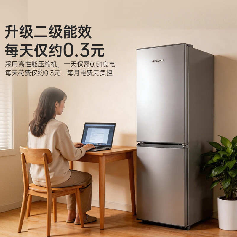 上菱 183升双门冰箱 低温补偿 节能低音 持久锁冷保鲜 冷藏冷冻小型家用两门电冰箱 BCD-183D铂银高清大图