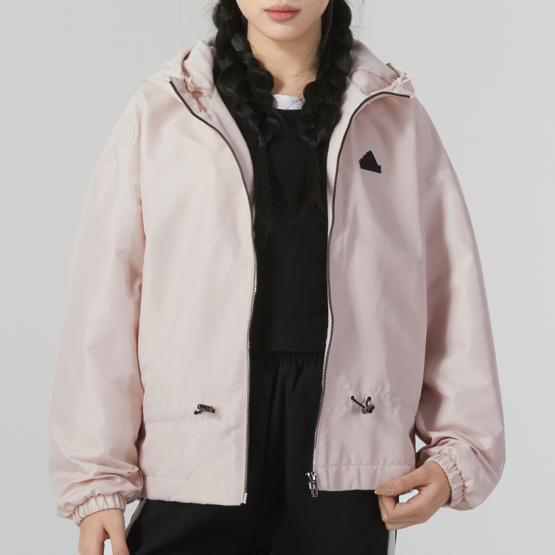 阿迪达斯 (adidas)外套女装新款户外健身跑步防风休闲宽松连帽运动服夹克 IM8815 ZP高清大图