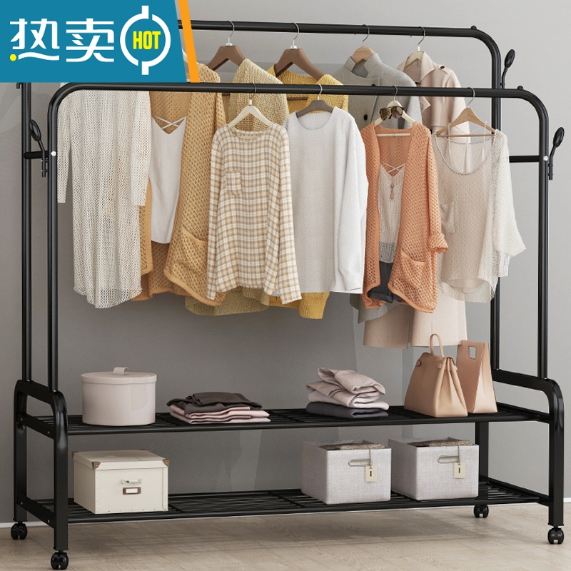 敬平晾衣架落地衣帽架室内简约卧室挂衣架简易凉架子晾衣 升级-黑[网+钩]高清大图