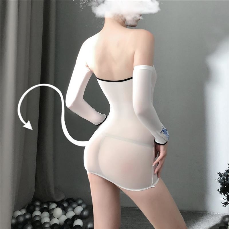 长夜漫漫情趣内衣丝袜 女性感露肩激情情趣睡裙免脱开档袜8895高清大图