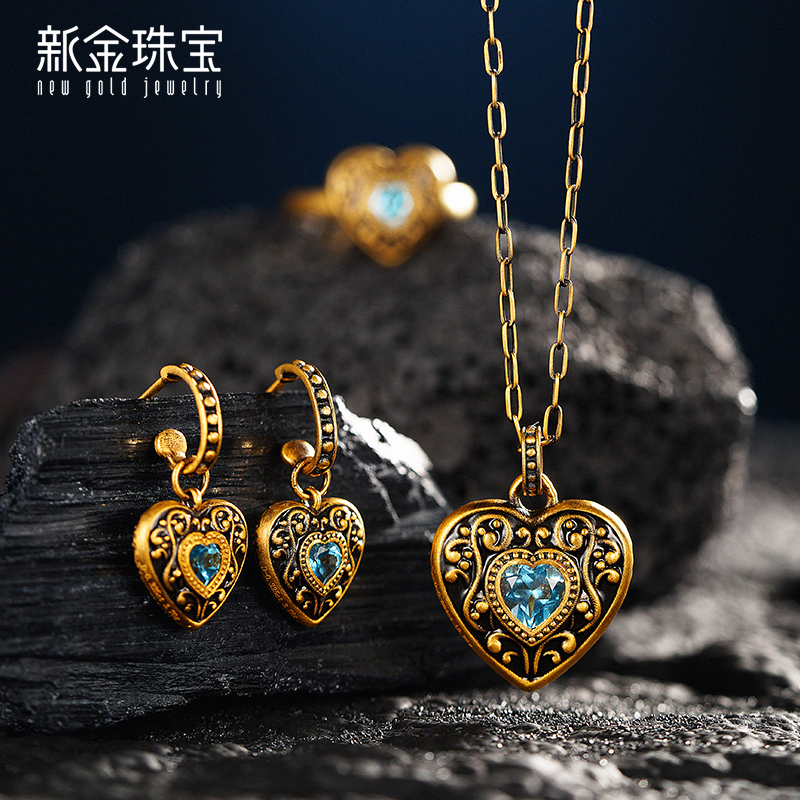 新金珠宝 黄金戒指999足金女首饰黄金戒指电黑工艺高清大图