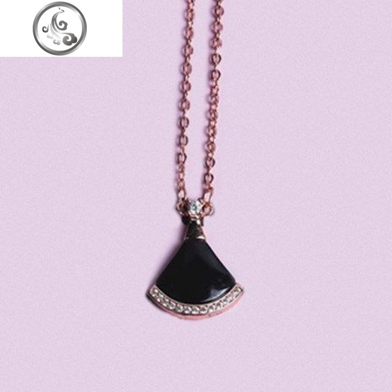 小裙子项链女纯银ins冷淡风小众设计感简约气质日系轻奢锁骨链潮 带钻玫瑰金黑+永生花礼盒