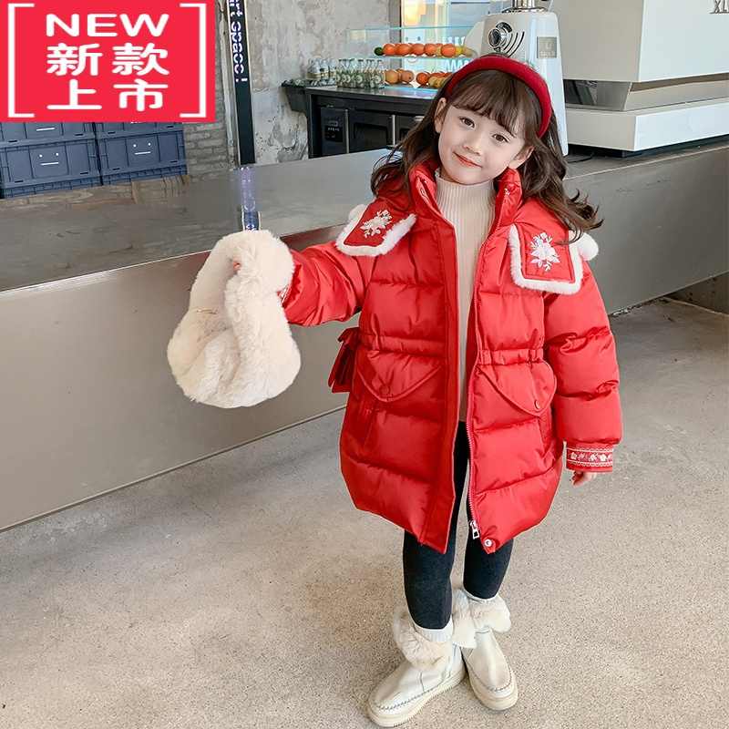 可莉允女童棉服冬装2022新款童装棉袄女宝宝红色拜年服冬季儿童棉衣外套