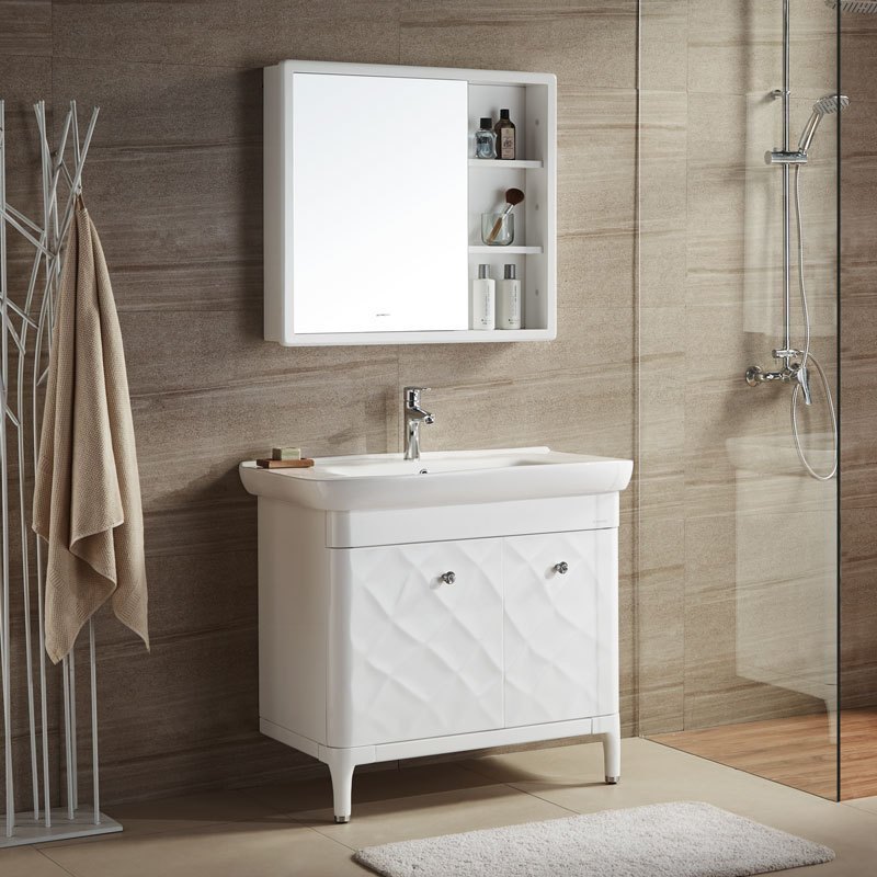 jomoo九牧 现代简约卫浴家具 落地式实木浴室柜 靠墙式洗脸盆洗漱台