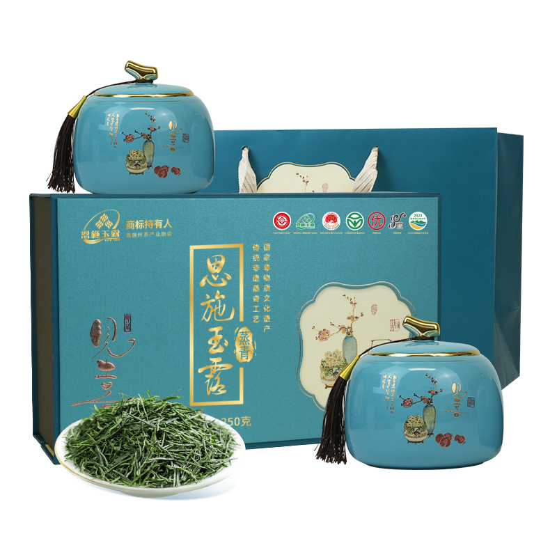 茶馬世家 双喜临门一级恩施玉露250g描金双瓷罐礼盒装250g(125g*2罐)