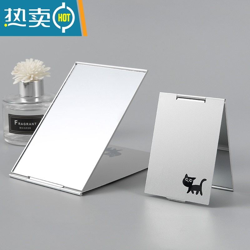 敬平化妆镜小镜子女折叠便携随身梳妆镜学生宿舍桌面台式翻盖男士超薄便携式用镜 猫咪特大-20*14cm高清大图