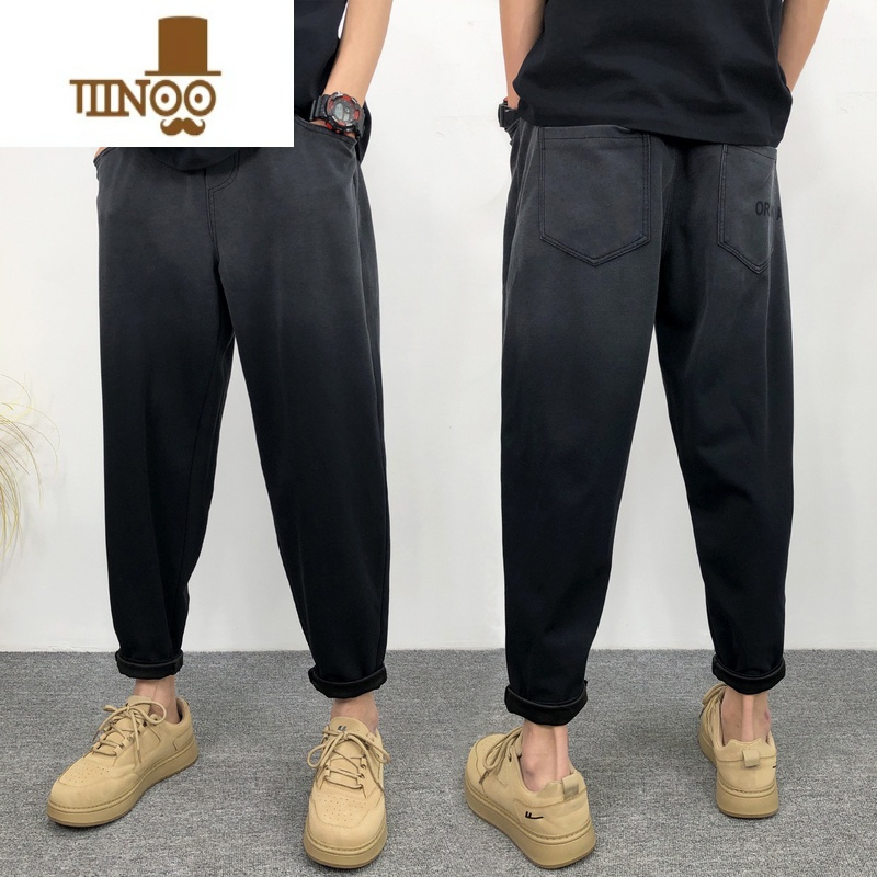 YANXU男士裤子2023新款夏季直筒宽松休闲裤痞帅阔腿九分哈伦垂感裤子男