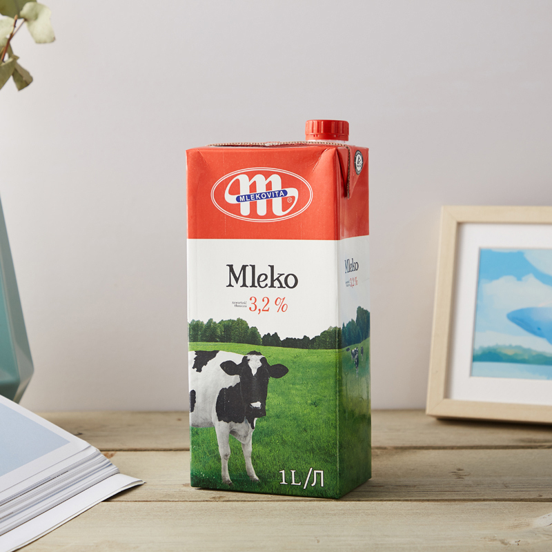 妙可(Mlekovita)全脂牛奶1L*12盒 波兰进口 纯牛奶 学生牛奶 箱装奶 UHT