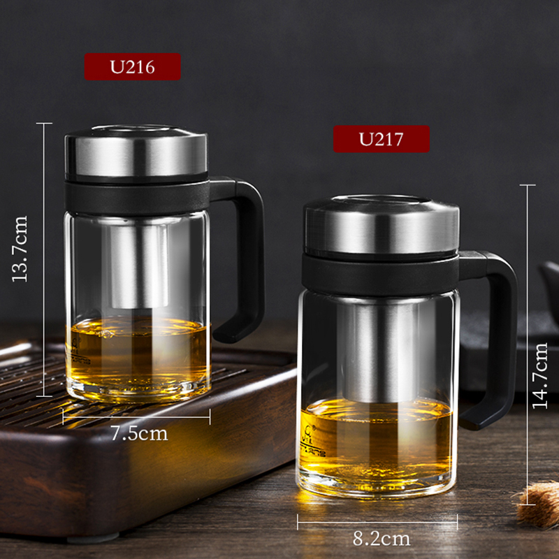 万象玻璃杯茶杯带把大容量泡茶杯茶水分离办公室家用便携大容量水杯