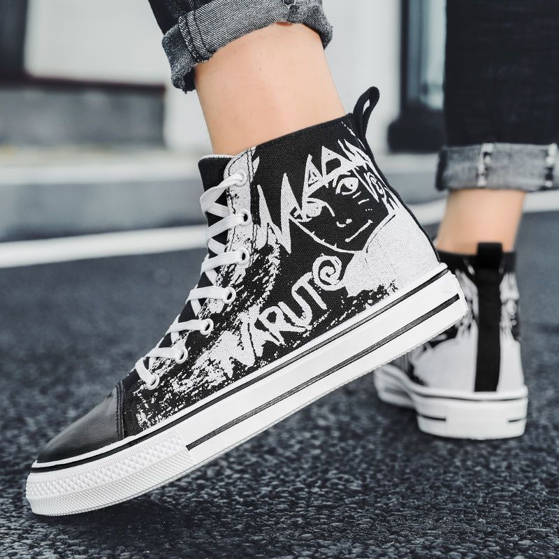 火影忍者动漫鞋子男童织物鞋青少年中小学生韩版秋冬涂鸦高帮布鞋