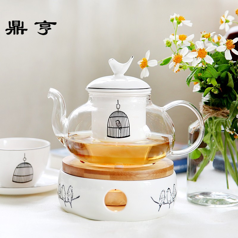 鼎亨那些时光 陶瓷花茶茶具 煮水果茶壶玻璃花茶壶 蜡烛加热茶具