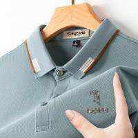 啄木鸟7A抗菌纯棉短袖T恤男夏季新款中年爸爸商务翻领POLO衫上衣H S适合90-105斤 ZSM2570灰绿