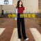 SUNTEK黑色裤子女2021新款春秋西装阔腿裤拖地西裤高腰宽松垂感直筒显瘦休闲裤