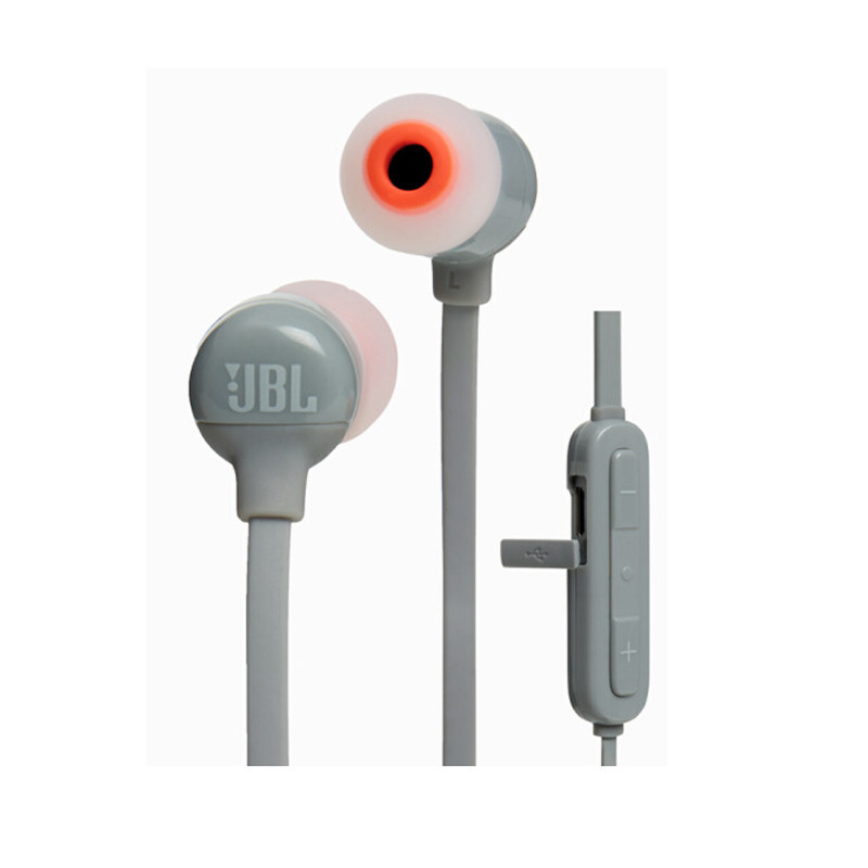 JBL T110BT 运动蓝牙耳机无线跑步耳机 入耳塞式线控耳机低音 灰色
