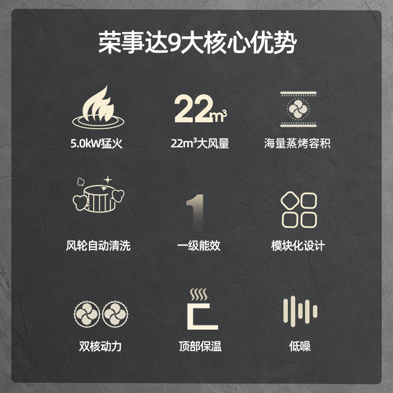 荣事达(Royalstar)JJZY-7602 智能家用油烟机燃气灶消毒柜一体灶 钢化玻璃台面防烫大吸力 液化气 集成灶