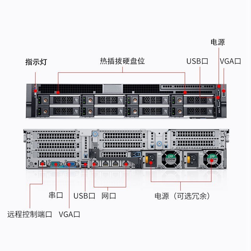 戴尔(DELL)R740 2U机架式服务器主机6248R 32G 4*8T企业级 H750阵列卡双电