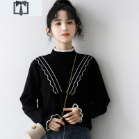 SUNTEK2020冬季新款洋气木耳边黑色半高领毛衣女内搭上衣加厚内搭打底衫毛衣