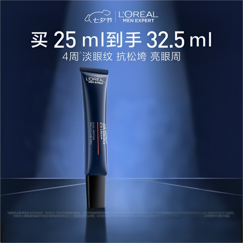 欧莱雅男士青春肌源淡化细纹眼霜25ml玻色因紧致焕亮眼周抗皱护肤品七夕高清大图