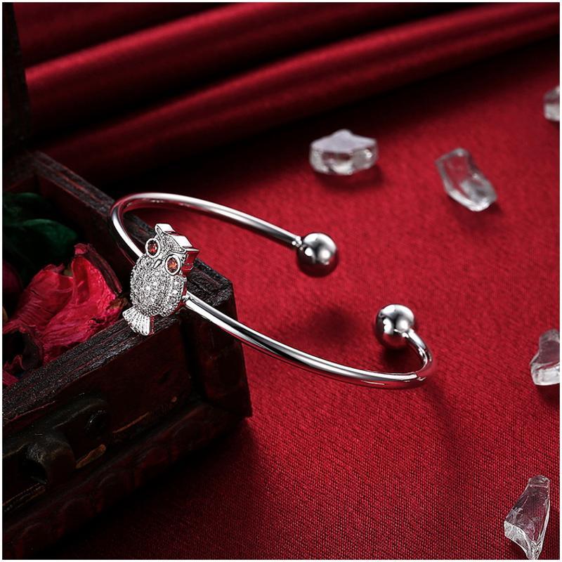 B264 Fashion Bracelet 日韩女开口手镯可节猫头鹰镀纯银首饰送女朋友七夕情人节礼物