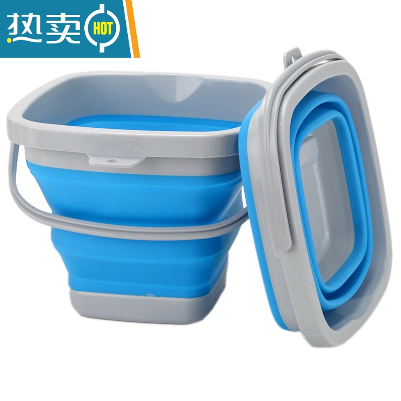 敬平折叠打水桶钓鱼桶硅胶伸缩洗车户外车载水桶旅行便携加厚渔具用品 圆形蓝色5L(带白盖)高清大图
