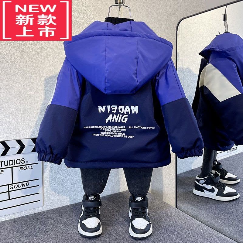 可莉允男童加绒外套2022新款潮儿童秋冬装冲锋衣服宝宝洋气风衣加厚棉服图片