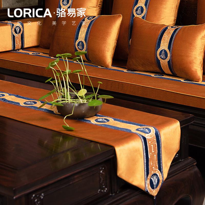 新中式桌旗客厅茶几餐桌布电视柜绣花布艺床旗定制 悦嘉禾 悦嘉禾-飞扬金 33*180cm(适用桌长1.3米-1.4米)高清大图