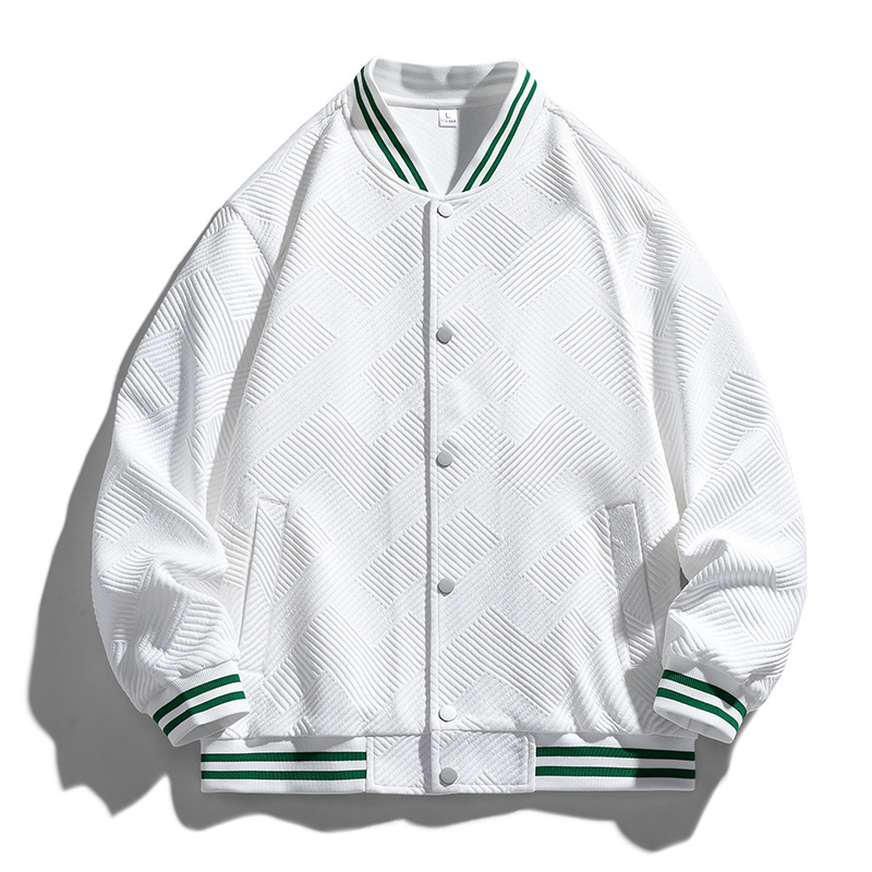 男装秋冬季纯色针织提花棒球服韩版潮牌立领排扣开衫外套