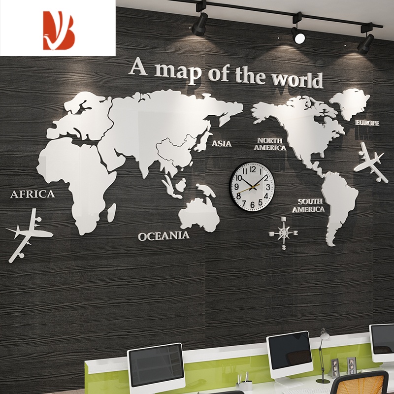 三维工匠世界地图墙贴3d立体亚克力公司背景壁面画创意办公室装饰企业文化5875带钟 金镜小图片 高清实拍大图 苏宁易购
