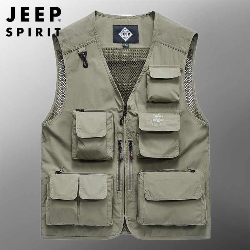 JEEP SPIRIT春季户外马甲钓鱼背心男士坎肩多口袋工装外套