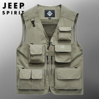 JEEP SPIRIT春季户外马甲钓鱼背心男士坎肩多口袋工装外套