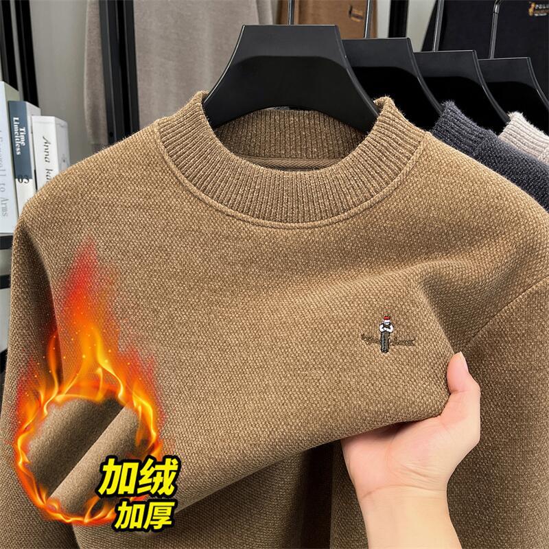 加绒男士毛衣2025冬季新款时尚半高领加厚保暖针织打底衫男 3319咖色 XXL