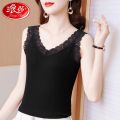 浪莎女士秋衣秋裤冬季套装修身显瘦保暖内衣中老年妈妈内搭打底衫 黑色88087背心 L建议105-130斤