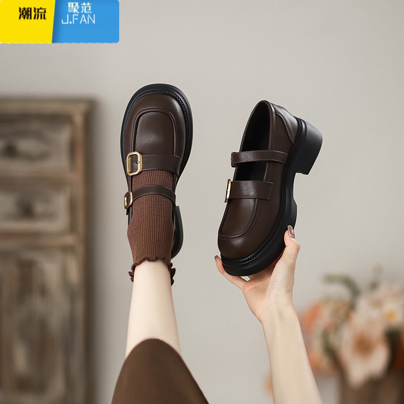 聚范jk小皮鞋女2024夏季新款英伦风乐福鞋软底配裙子玛丽珍学院风单鞋 棕色 38