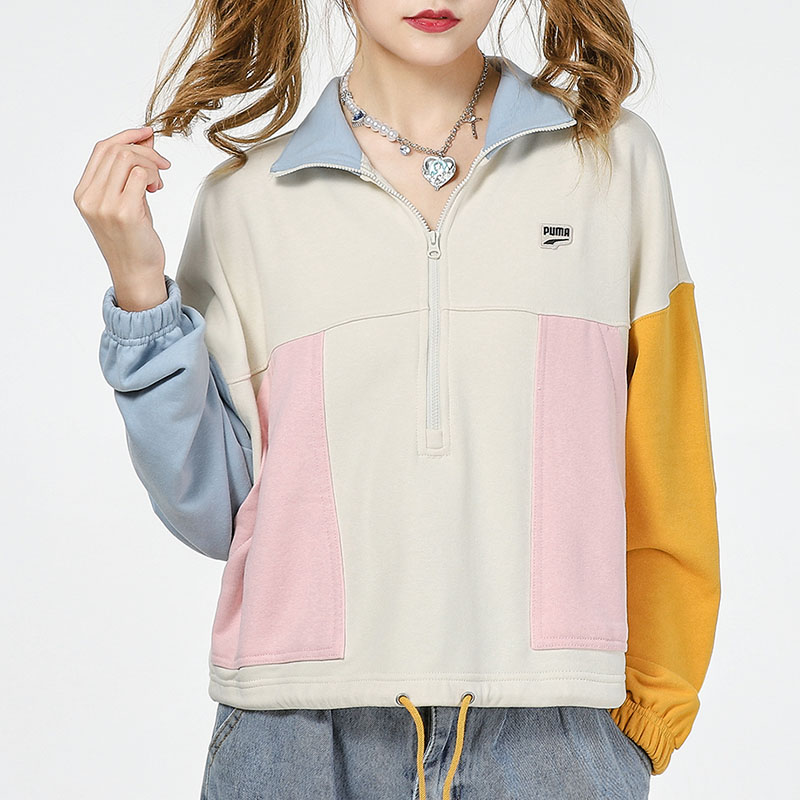 PUMA彪马女子卫衣2021秋季新款运动服立领宽松半拉链套头衫533051