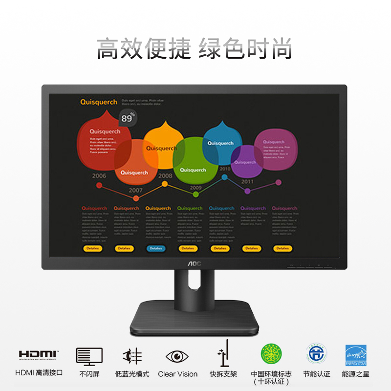 AOC 22E1H 21.5英寸 HDMI接口 低蓝光电脑显示器 商务办公快拆支架 支持壁挂