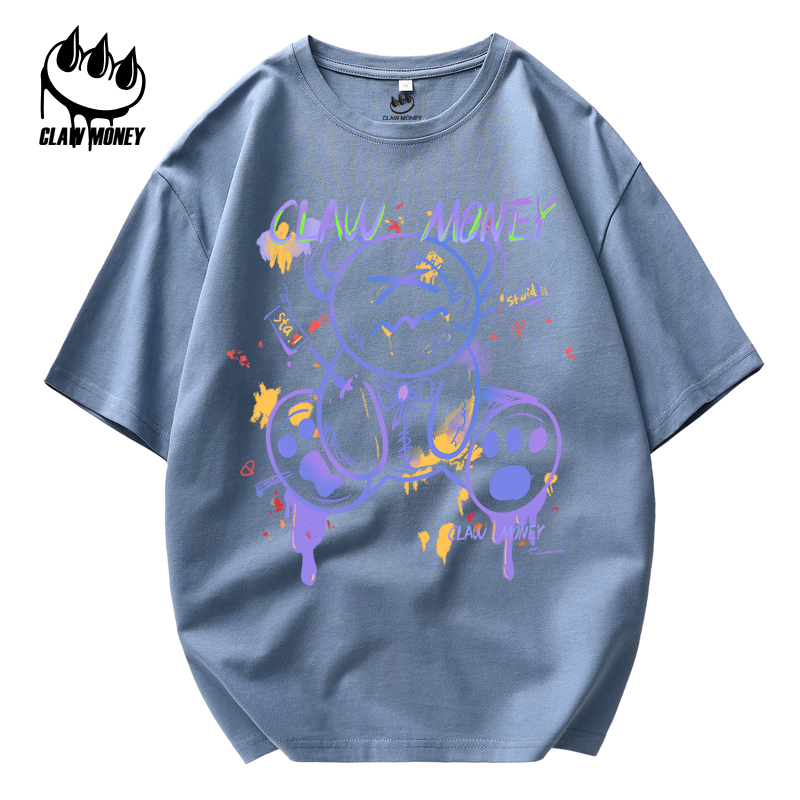 Claw money 纯棉短袖T恤男2022新品情侣圆领男士T恤印花潮上衣