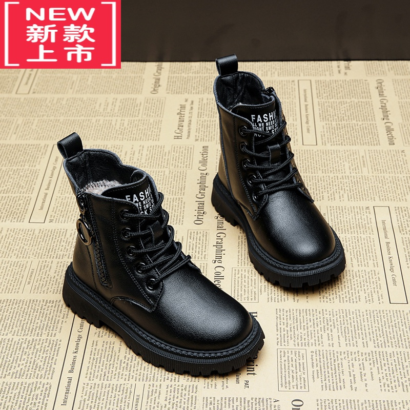 可莉允女童马丁靴2022新款冬季加绒保暖短靴英伦雪地棉童靴儿童靴子