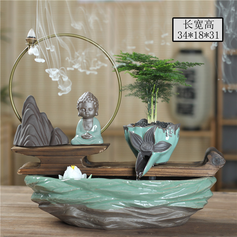流水器摆件 开业礼品 电视柜办公室小鱼缸新中式陶瓷禅意客厅摆件 三维工匠 坐佛高清大图
