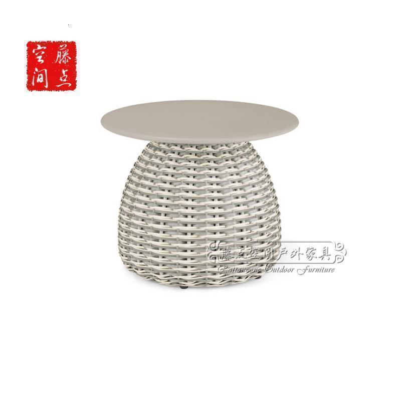 森美人中式户外藤编阳台小茶几样板房定制家具北欧简约边几圆台藤椅软装 55直径茶几白色