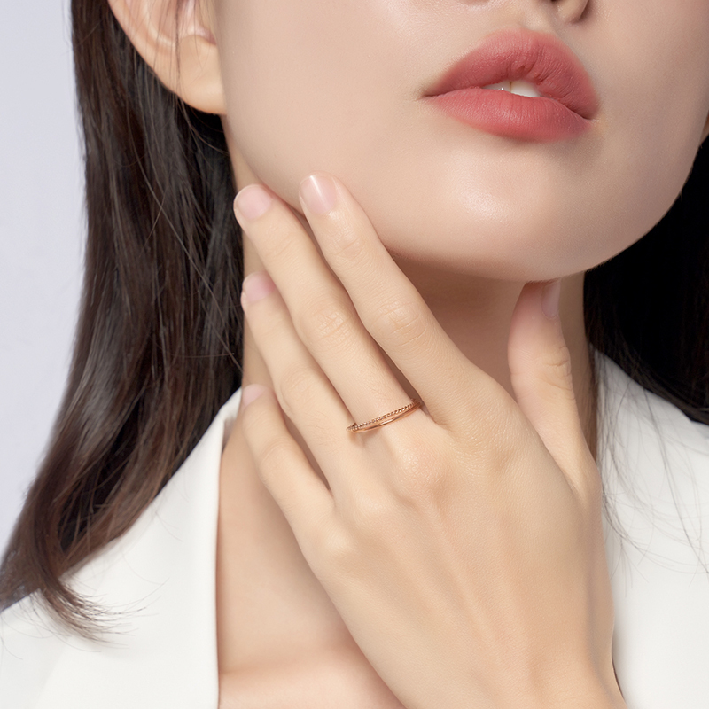 潮宏基璀璨18k金戒指玫瑰金红18k叠戴简约时尚2合1